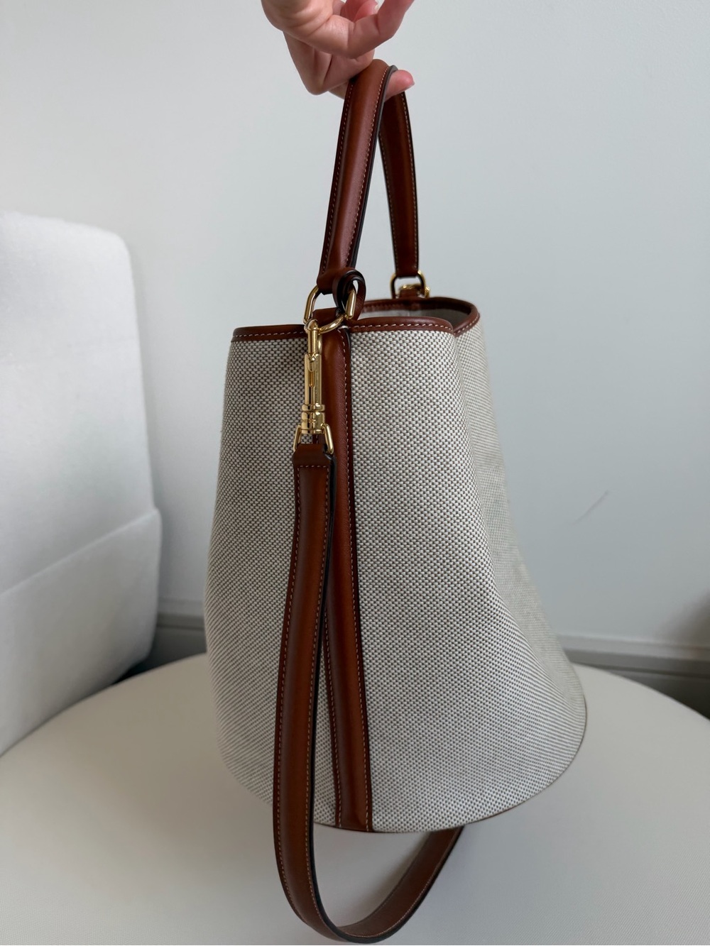 Celine Beige Canvas Bucket Bag with Brown Leather Trim and Gold Hardware - Picture 5 of 14